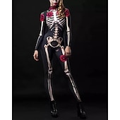 cheap Women&#039;s Costumes-Skeleton Skull Carnival Costume Full Body Suit Zentai Suits Party Costume Bodysuits Adults&#039; Women&#039;s One Piece Scary Costume Performance Party Carnival Masquerade Mardi Gras Easy Carnival Costume