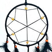 abordables Attrapeurs de rêves-Attrape-rêves noir fait à la main cadeau tenture murale décor art ornement artisanat plume pour enfants chambre mariage festival