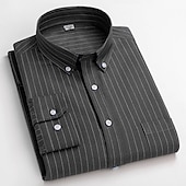 cheap Men&#039;s Oxford Shirts-Men&#039;s Dress Shirt Striped Shirt Button Down Shirt Non Iron Shirt Oxford Shirt Plaid / Striped / Chevron / Round Wedding Office &amp; Career Light Blue White Dark Navy Navy Blue Long Sleeve Shirt Collar