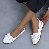 economico Ballerine da donna-mocassini pieghevoli bianchi da donna - scarpe basse traspiranti traforate con fiocco, suola morbida, scarpe comode e casual per lavoro, viaggi e uso quotidiano