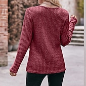 preiswerte Damen Einfache Oberteile-Damen T Shirt Burgunderrotes T-Shirt Glatt Basic Langarm Rundhalsausschnitt Normale Oberteile Täglich Wochenende Schwarz Wein Blau Grün Grau Herbst Winter