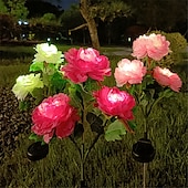 cheap Ground Lights-3 Heads Solar Peony Outdoor Simulation Flower Lamp LED Artificial Flower Ground Lamp  Garden and Courtyard Decorative Lights Holiday Party Decorative Lights
