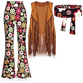 preiswerte Outfits-Retro Vintage 1960er Hippie Hose Stirnband Wildlederweste Stirnbänder Ärmellos Hippie Geometrisch Damen Halloween Karneval Maskerade Party &amp; Abend Pride Parade Pride-Monat Erwachsene Weste Hose