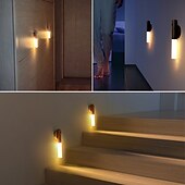 abordables éClairage d&#039;intérieur-led pir capteur de mouvement humain applique usb bâton en bois déplacer la lumière de nuit magnétique couloir armoire garde-robe lumière décor à la maison lumière