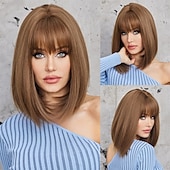 levne Syntetické trendy paruky-blonďatá bobová paruka s ofinou 13 krátkých bobových paruk pro ženy krátká blonďatá paruka s tmavými kořínky tepelně odolná syntetická paruka přírodní hledá pro každodenní párty a cosplay