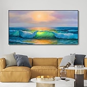 abordables Peintures paysages-main peinture à l'huile toile mur art décoration abstrait paysage marin peinture coloré bord de mer coucher de soleil pour la décoration intérieure roulé sans cadre non étiré peinture