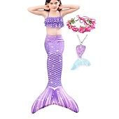 voordelige Zeemeermin badpak-Kinderen Voor meisjes Vijf stuk Zeemeermin zwemkleding Badmode Bikini Strand Zwemmen Regenboog Tie Dye leuke Style Badpakken 3-10 jaar Zomer Licht Blauw Kleurrijk