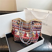 economico Borsette e borse tote-borsa tote in tela ricamata bohémien – borsa a tracolla con nappe colorate per donna, borsa da viaggio casual da spiaggia