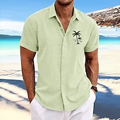 voordelige Tropische planten-Voor heren Kokosnootboom Tropische planten Overhemd Hawaiiaans overhemd Aloha-shirt Korte Mouw Overhemd Strijkijzer Modieus Ontwerper Casual Buiten Straat Casual Wit Blozend Roze blauw S M L