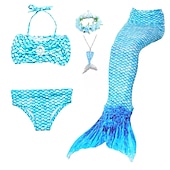 cheap Mermaid Swimsuit-Kids Girls&#039; Five Piece Mermaid Swimwear Swimwear Bikini Swimming Rainbow Cute Sexy Print Bathing Suits 3-10 Years Summer Light Blue Rose Gold