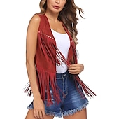 abordables Hauts-Rétro Vintage Franges Années 1960 Gilet en daim Déguisement Années 70 Femme Tenues Années 70 Hippie Frange à pompons Couleur Unie Femmes Carnaval Fête Décontracté Quotidien Foire de la Renaissance