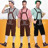 economico pantaloni di pelle-Birra Oktoberfest Costume Lederhosen Camicia Cappello alpino Bavarese Bavarese Tedesco Monaco di Baviera Prati Per uomo Panno in stile tradizionale Blusa Shorts Cappello