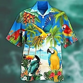 economico Uccelli &amp; Animali-Per uomo Pappagallo Camicia Camicia hawaiana Camicia da campo Manica corta Camicia Collo ripiegabile Hawaiano Originale Informale Esterno Strada Informale Giallo Verde chiaro Rosa Stampa 3D S M L