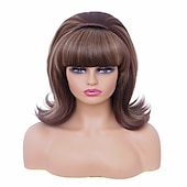 economico Parrucche storiche-Parrucca Corto Marrone Misto con Frangia Retro Bouffant Parrucche a Nido d&#039;Api adatta per Costume Anni &#039;80 o Festa di Carnevale Parrucche di Halloween