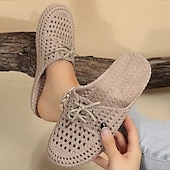 abordables Chaussures sans lacet et mocassins femme-Chaussures mocassins à enfiler tissées pour femmes – chaussures plates respirantes à lacets pour les promenades sur la plage, les travaux de jardinage et les tenues d&#039;été décontractées