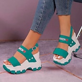 economico Sandali Sportivi-sandali con plateau chunky da donna – sandali sportivi con zeppa neri e bianchi con cinturini regolabili, scarpe estive alla moda per outfit casual e streetwear