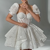 economico Abiti per le feste a casa-Abiti da cocktail a linea A abiti corsetti invitata a matrimoni compleanni maniche corte/midi scollo quadrato in sequins con perle