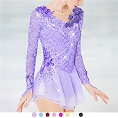 economico Abiti da Pattinaggio Artistico-Vestito da pattinaggio artistico Per donna Da ragazza Pattinaggio sul ghiaccio Vestiti Completi Lilla Nero Bianco Collage Retato Elastene Di pizzo Elevata elasticità Competizione Vestiti da