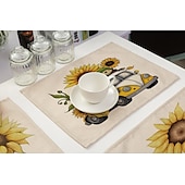 baratos Placemats &amp; Coasters &amp; Trivets-Girassóis placemats resistente ao calor mesa de fazenda placemat resistente a manchas, placemat para casamento cozinha mesa de jantar decoração interior ao ar livre