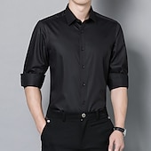 cheap Men&#039;s Non Iron Shirts-Men&#039;s Work Shirt Non Iron Shirt Solid / Plain Color Wedding Office &amp; Career Light Blue Black White Dark Navy Long Sleeve Turndown All Seasons Clothing Apparel