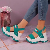 economico Sandali Sportivi-sandali con plateau chunky da donna – sandali sportivi con zeppa neri e bianchi con cinturini regolabili, scarpe estive alla moda per outfit casual e streetwear