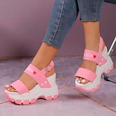 economico Sandali Sportivi-sandali con plateau chunky da donna – sandali sportivi con zeppa neri e bianchi con cinturini regolabili, scarpe estive alla moda per outfit casual e streetwear