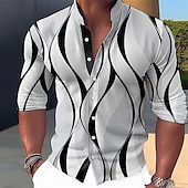 abordables Diseño Geométrico-Hombre Diseño Geométrico Geometría Camisa Abotonar la camisa Manga Larga Moda Ropa de calle Design Exterior Casual Diario Verano Primavera Otoño Escote Chino Estampado Azul-Verde Rosa Azul Piscina
