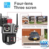 tanie Kamery IP zewnętrzne-16mp 8k wifi kamera ip 10x zoom 4k zewnętrzna kamera bezpieczeństwa nadzór ai track cztery obiektywy trzy ekrany mini kamera uliczna 360°
