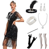 levne oblečení-Řvoucí 20s Retro Velký Gatsby Krátká délka Úbory Kostým na Večírek Maškarní Iluze Velký Gatsby Svatební host Flitry Třásně Flitry Třásně Kulatý Maškarní kostým Dámské předvečer Všech svatých Karneval