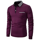 preiswerte Sport-Herren Polos mit Knöpfen Poloshirt Casual Festtage Kargen Langarm Modisch Basic Glatt Klassisch Sommer Regular Fit Traube Dunkelmarine Grau Polos mit Knöpfen