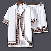 abordables Ensembles de chemises imprimées pour hommes-Homme Imprimé Floral Totem Ethnique 2 pièces Ensembles de chemises Chemise hawaïenne Manche Courte Pantalon court Col cubain Mode Streetwear Hawaïen Extérieur Rue Quotidien Imprimé Été Printemps