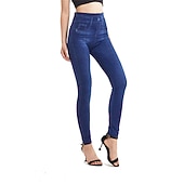  Damen Jeans Hosen Hose Jeggings Gemütliche Leggings Mode Streetwear Volle Länge Hohe Taille Einfach Tasche Elastischer Bund Atmungsaktivität Außenbereich Bequem Mikroelastisch Täglich Urlaub Straße