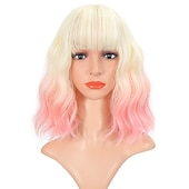 voordelige Feestpruiken-Pastel Golvende Perkament Met Luchtponny Vrouwen Korte Bob Paarse Roze Krullende Schouderlengte Bob Synthetische Dagelijkse Gebruik Kleurrijke Cosplay Perkament voor Meisjes Halloween Perkamenten