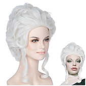 cheap Historical Wigs-Short Curly Platinum White Wig Victorian Wig Baroque 18th Century Wig Women Queen Carnival Cosplay Halloween Wigs