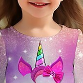 olcso 3D Unikornis ruha-Girls &#039; 3D Grafika Rajzfilm Egyszarvú Ruha Hosszú ujj 3D nyomtatás Nyár Ősz Vakáció Sport &amp; Szabadtéri Napi aranyos stílus Alkalmi gyönyörű Gyerekek 3-12 év hétköznapi ruha A vonalú ruha Térd feletti