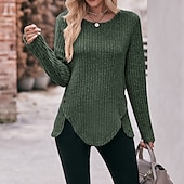 preiswerte Damen Einfache Oberteile-Damen T Shirt Burgunderrotes T-Shirt Glatt Basic Langarm Rundhalsausschnitt Normale Oberteile Täglich Wochenende Schwarz Wein Blau Grün Grau Herbst Winter