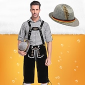 economico pantaloni di pelle-Birra Oktoberfest Costume Lederhosen Camicia Cappello alpino Bavarese Bavarese Tedesco Monaco di Baviera Prati Per uomo Panno in stile tradizionale Blusa Shorts Cappello