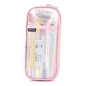 voordelige etuis &amp; houders-Easthill Grid mesh pen etui met rits helder make-up kleur etui make-up tas multifunctionele reisschool tienermeisjes transparante stationaire tas office organizer box voor volwassenen (roze)