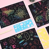 abordables Juguetes educativos-12 hojas de cuadernos para rascar arcoíris, suministros para manualidades, juego de papel de dibujo a color para niños, juego de cumpleaños, recuerdo de fiesta, festival, actividad de Pascua, juguete
