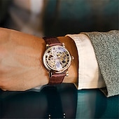 cheap Mechanical Watches-Winner Transparent Fashion Case Luxury Casual Design Leather Strap Mens Watches Top Brand Luxury Mechanical Skeleton Watch