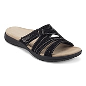 preiswerte Komfortsandalen-Damen Sandalen Hausschuhe Slippers Boho Flache Sandalen Hausschuhe im Freien Täglich Strand Feste Farbe Sommer Keilabsatz Klassisch Brautkleider schlicht PU Schwarz Weiß Rosa