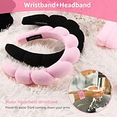 cheap Hair Styling Accessories-3PCS Headband Face Wash Wristband and Headband Set – Terry Cloth Skincare Bubble Headbands for Washing Face and Hands- Make up Headband and Wristband Set for Women and Girls