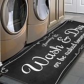 cheap Mats &amp; Rugs-Laundry Bath Mat Non-slip Runner Non Skid Machine Washable Area Rugs Laundry Decor for Kitchen, Bath, Washroom Blue White