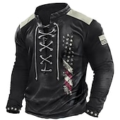 Veterans Day Men's Patriot Patriotic Veteran Graphic Prints National Flag Standing Collar Clothing Apparel Sports & Outdoor Daily Sports Long Sleeve Lace up Print Polyester Designer Basic3