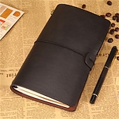 cheap Notebooks &amp; Planners-Classic Retro PU Leather Travel Notebook Personalized Journal Spiral Ring Binder Diary Notepad, Back to School Gift