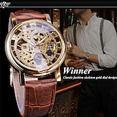 cheap Mechanical Watches-Winner Transparent Fashion Case Luxury Casual Design Leather Strap Mens Watches Top Brand Luxury Mechanical Skeleton Watch