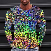cheap 3D T shirts-Men&#039;s Graphic Gradient Metallic Shirt T Shirt Long Sleeve T shirt 3D Print Crew Neck Shirt Vintage Fashion Designer Outdoor Daily Sports 1 2 3 Spring &amp;  Fall Clothing Apparel S M L XL 2XL 3XL 4XL