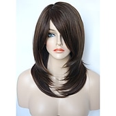 economico Parrucche trendy sintetiche-parrucca di media lunghezza per donna parrucca di rame parrucca di zenzero parrucca a strati con frangia parrucca sintetica evidenziata per donne bianche