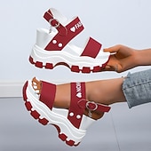 economico Sandali Sportivi-sandali con plateau chunky da donna – sandali sportivi con zeppa neri e bianchi con cinturini regolabili, scarpe estive alla moda per outfit casual e streetwear