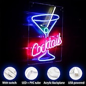 tanie Oświetlenie neonowe LED-neony koktajle znak led niebieski koktajl w kształcie szkła neon znak świetlny martini led neony dekoracje ścienne człowiek jaskinia neon bar znaki dla baru sklep piwo bar klub nocny